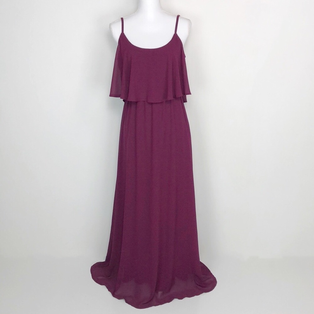 Show Me Your MuMu Merlot Caitlin Ruffle Maxi Dress